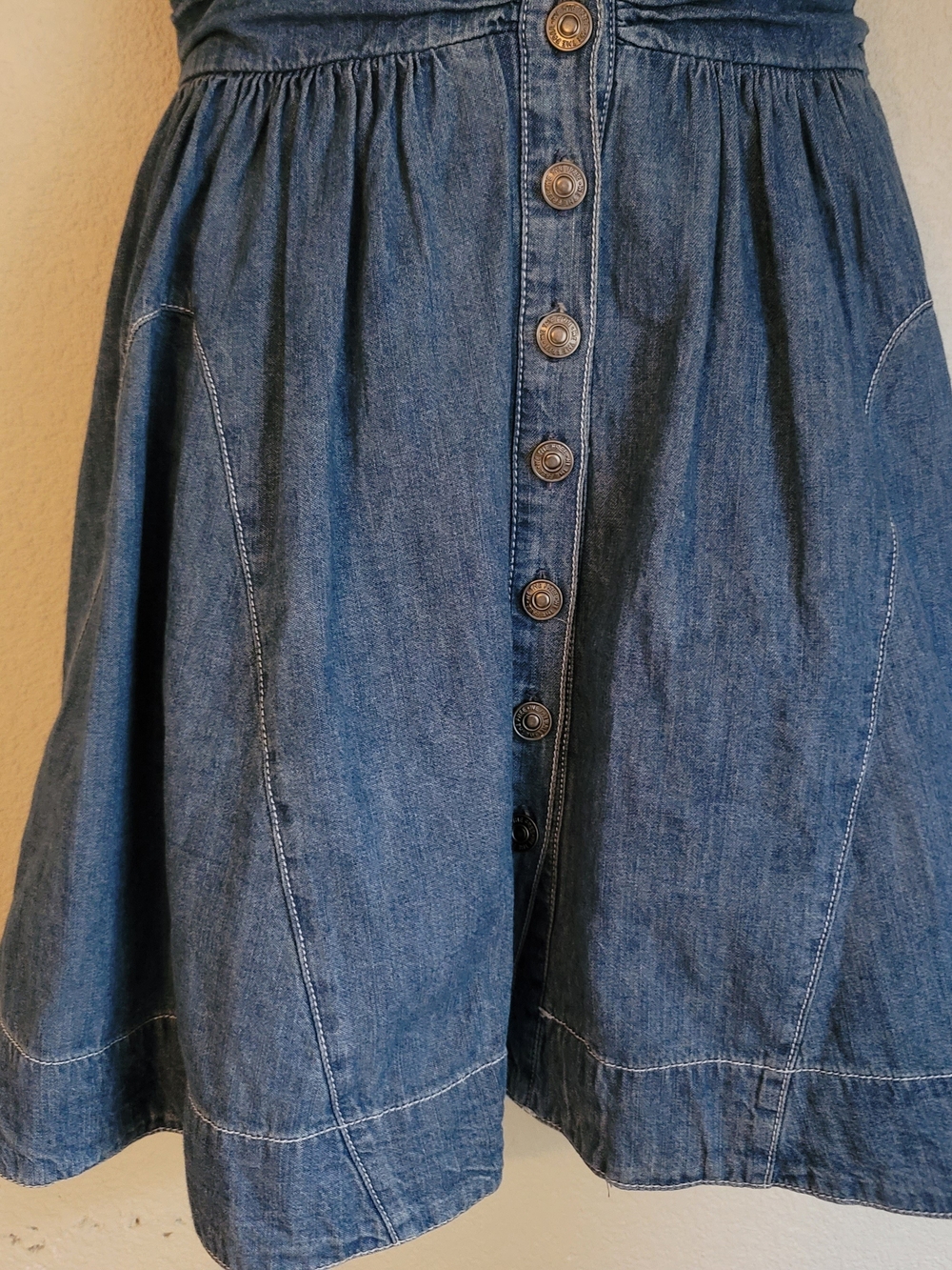 Free People Dark Blue Denim Button-Front Fit-and-Flare Mini Dress - Picture 3 of 13